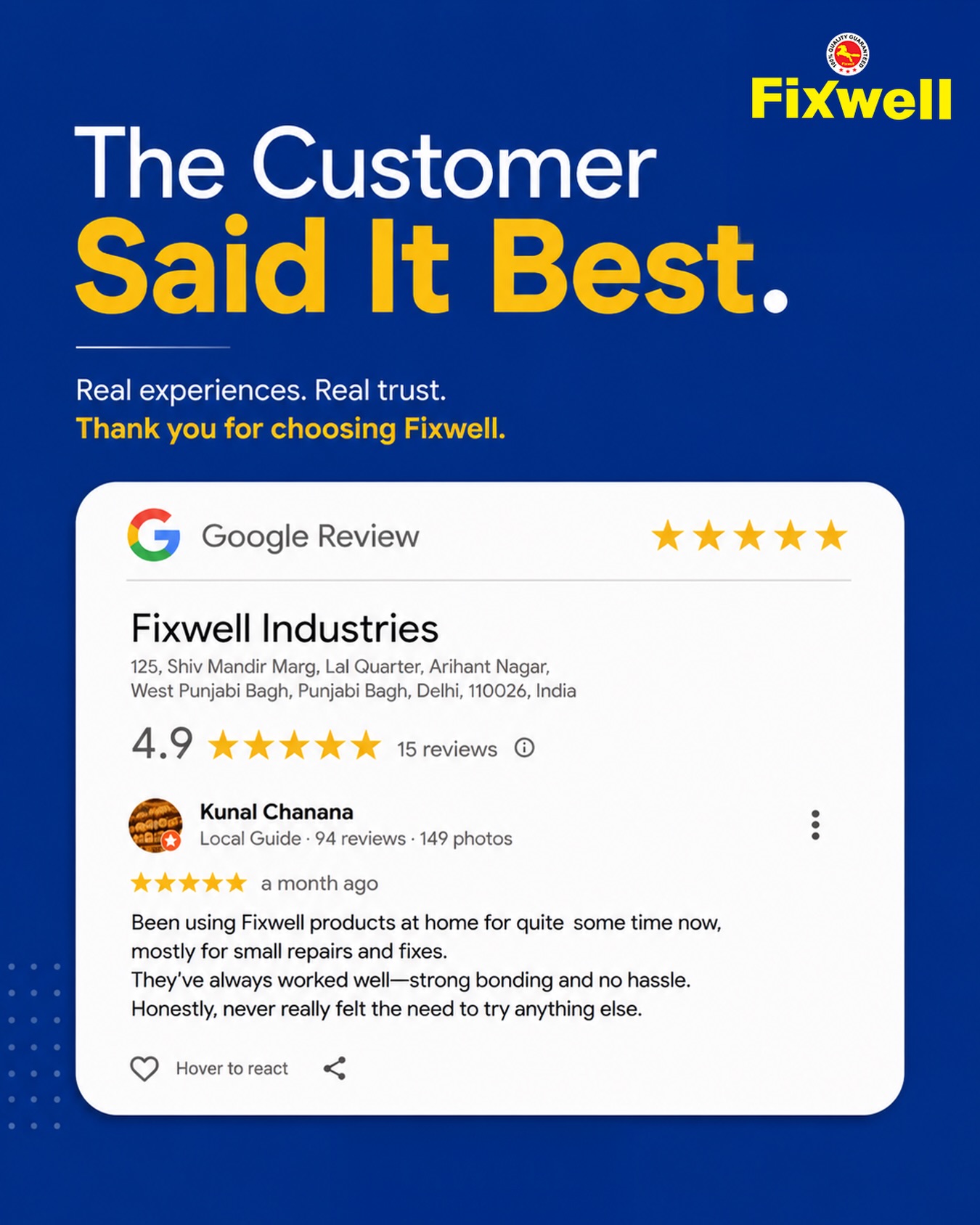 Fixwell Instagram brand post